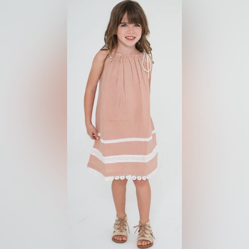 Yo Baby Girls Pillow Case Linen Blush Lace Dress Size 11